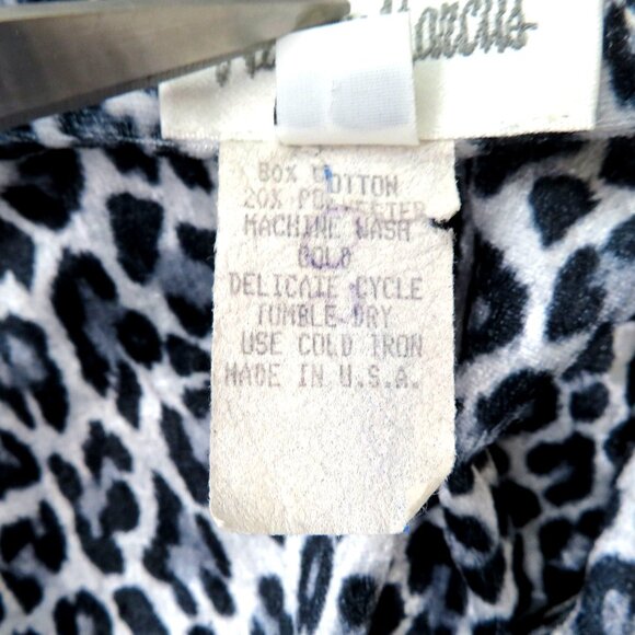 Vintage Neiman Marcus Black Velour Long Robe Leopard Print Collar Cuffs Zip L - Picture 10 of 12